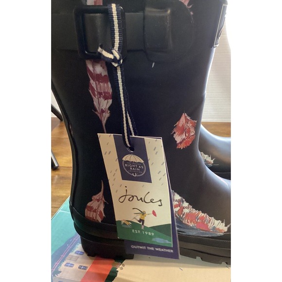 JOULES Women's Rubber Rain Boot Molly Welly Size 5 Feather Black NIB - Picture 3 of 9